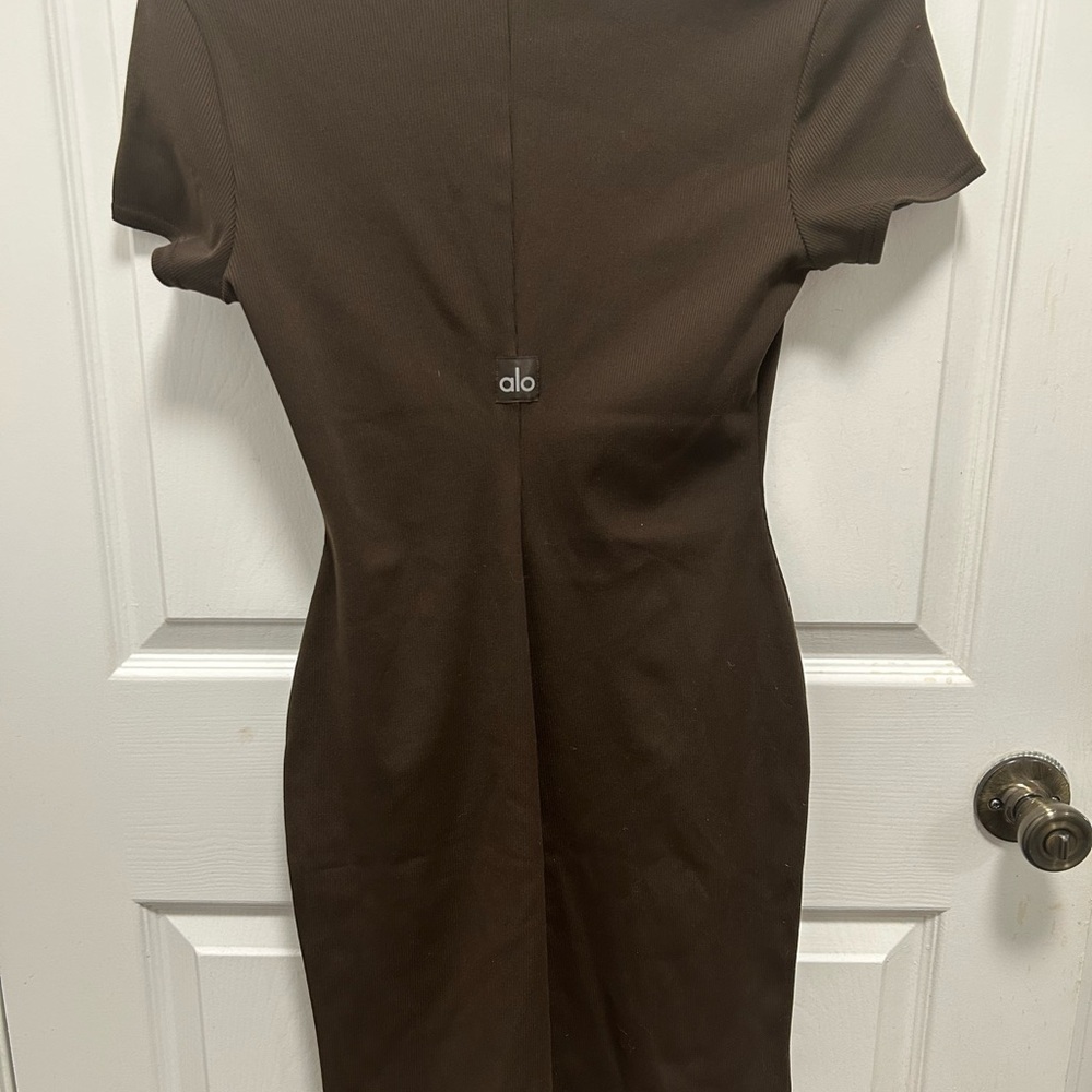 ALO Yoga Brown Short Sleeve Bodycon Dress